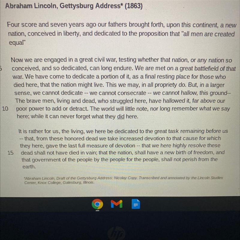 List at least two things Lincolns Gettysburg speech tells you about life in the United-example-1