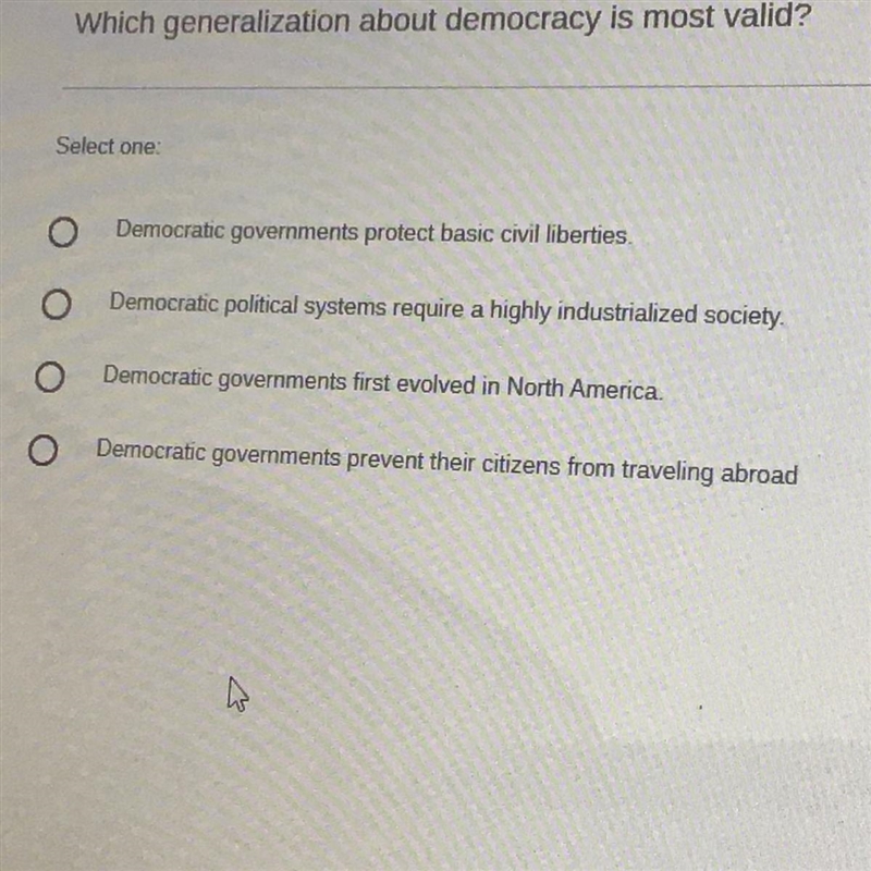 Which generalization about democracy is most valid?-example-1