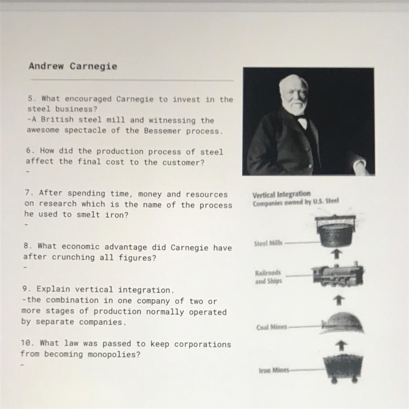 Andrew Carnegie 6. How did the production process of steel affect the final cost to-example-1