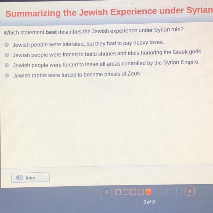 Which statement best describes the Jewish experience under Syrian rule?-example-1