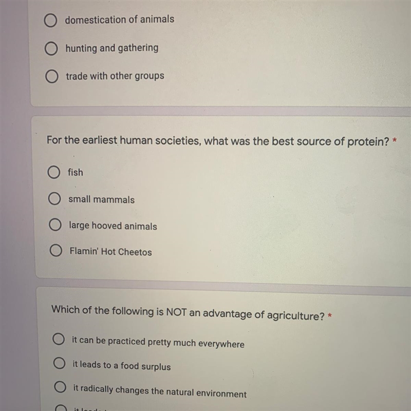 For the earliest human societies, what was the best source of protein? *-example-1