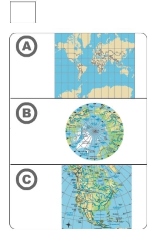 Which map projection is often used to show polar regions? Enter the correct letter-example-1