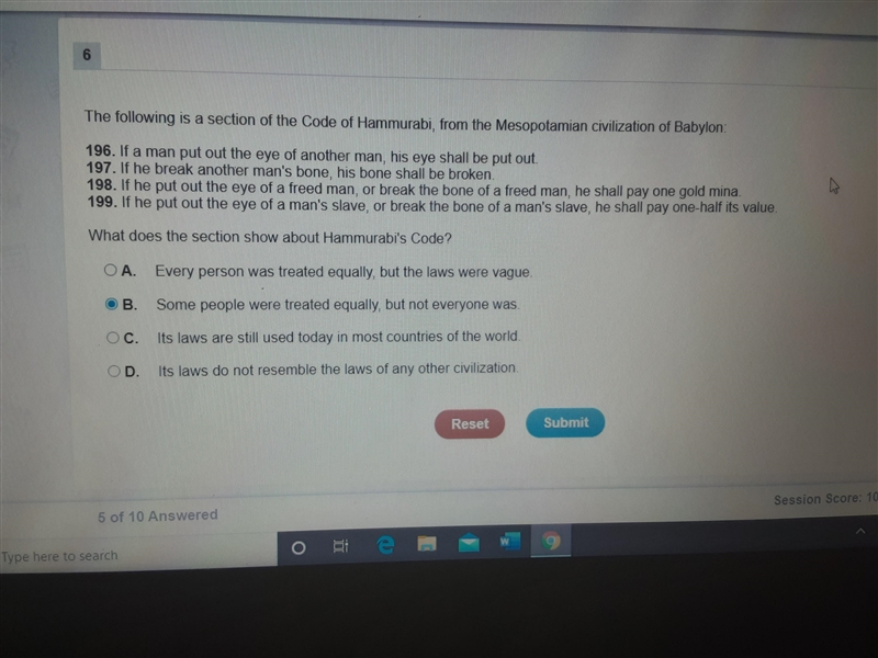 Please help!!! What does the section show about Hammurabi's Code? A. Every person-example-1