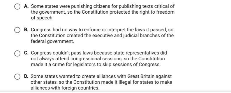 which statement best explains how the constitution addresed a weakness in the articles-example-1