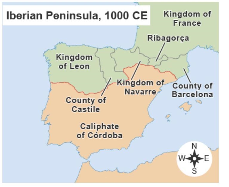 Based on the maps, what can be concluded about the result of the Reconquista in 1000 CE-example-2