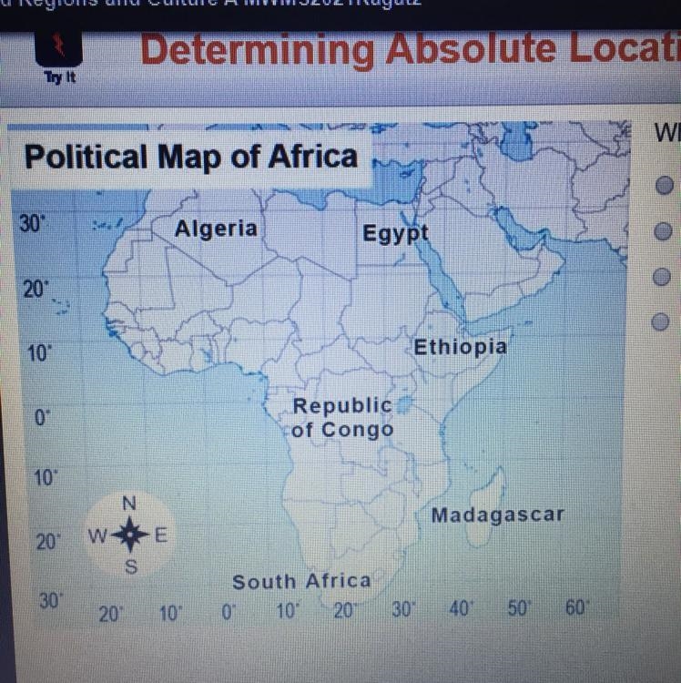 - Location What is the absolute location of Madagascar? 20° S, 45°E 20° S, 79°W 50° S-example-1