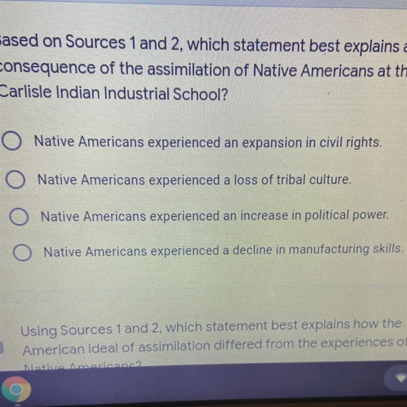 based on source 1 and 2 which statement best explains a consequence of the assimilation-example-1