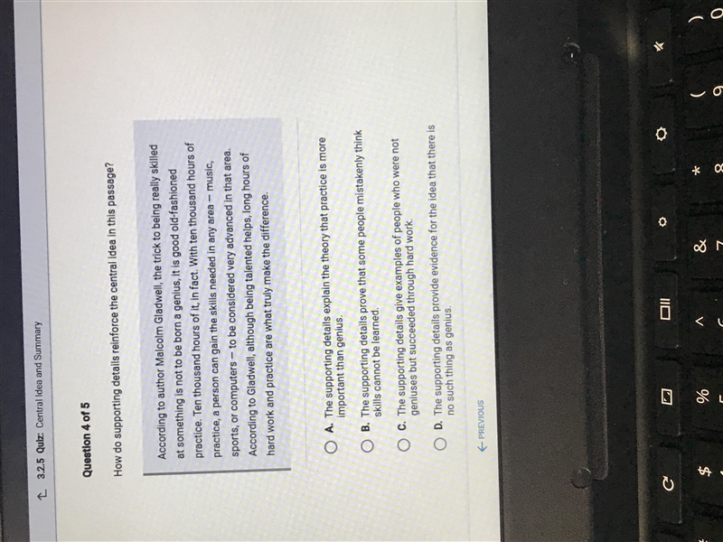 How do supporting details reinforced the central idea in the passage?-example-1