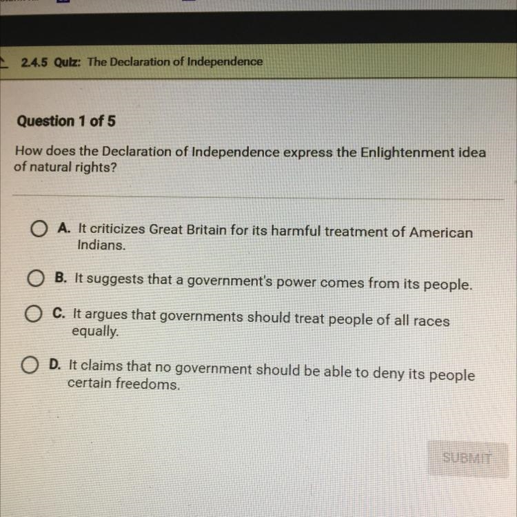 How does the Declaration of Independence express the Enlightenment idea of natural-example-1