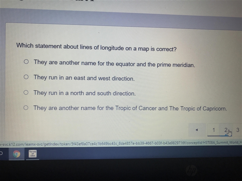 Which statement about lines of longitude on a map is correct? A. They are another-example-1