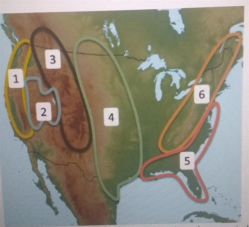 The region labeled with the number 4 on the map is known as the A. Great Basin B. Great-example-1