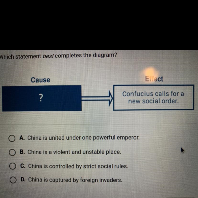 Which Statement best completes the diagram? Cause Effect ? Confucius calls for a new-example-1