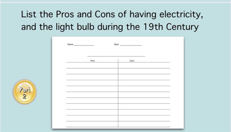 List the pros and cons of having electricity , and the light bulb during the 19th-example-1