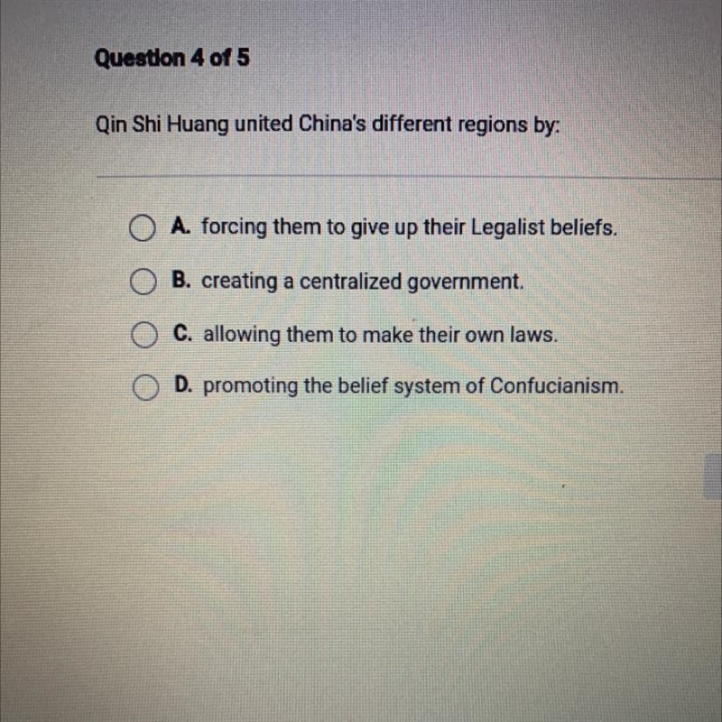 Qin Shi Huang united China's different regions by:-example-1