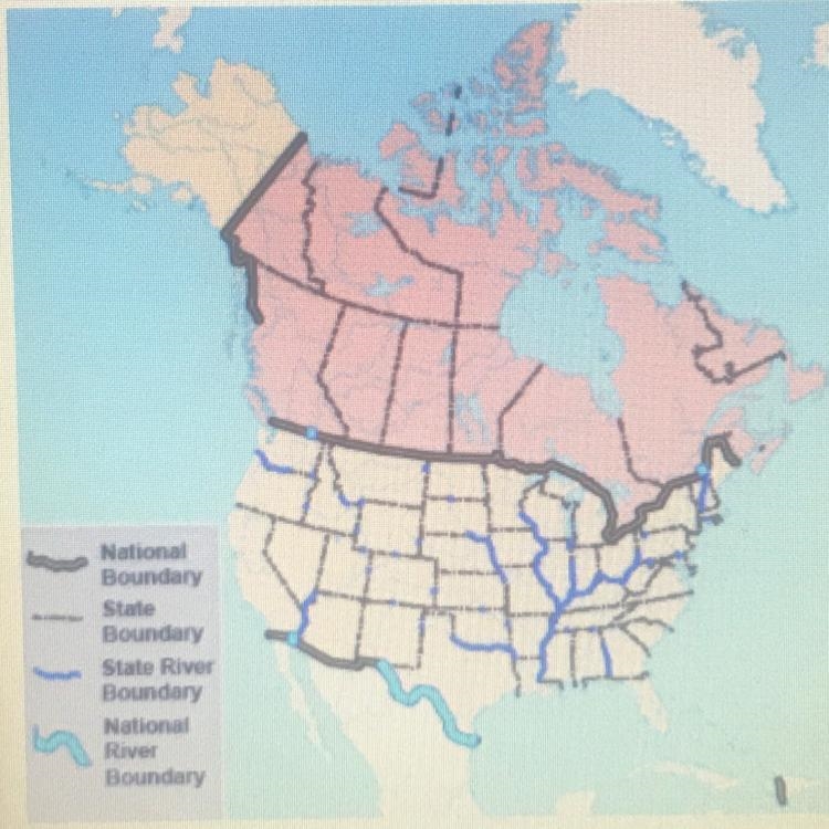 Which of the following is a true statement about the map￼? A. The border between Canada-example-1