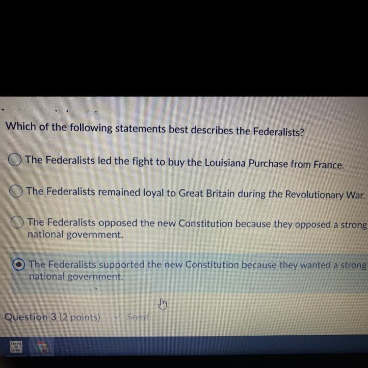 GOVERNMENT QUESTION!! Which of the following statements best describes the Federalist-example-1