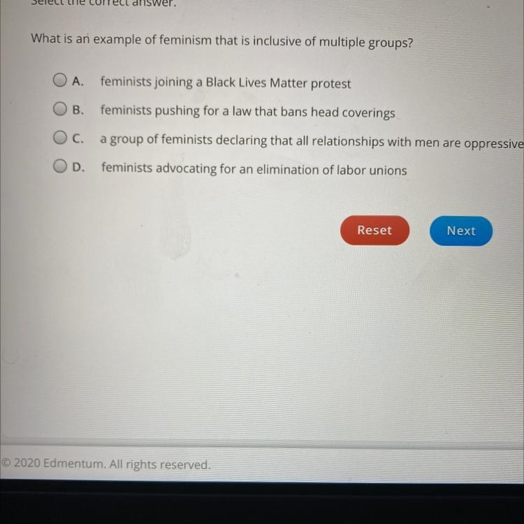 What is an example of feminism that is inclusive of multiple groups? A. feminists-example-1