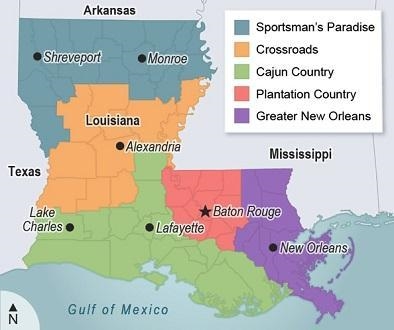 What do the Cajun Country and Greater New Orleans regions have in common? A They are-example-1