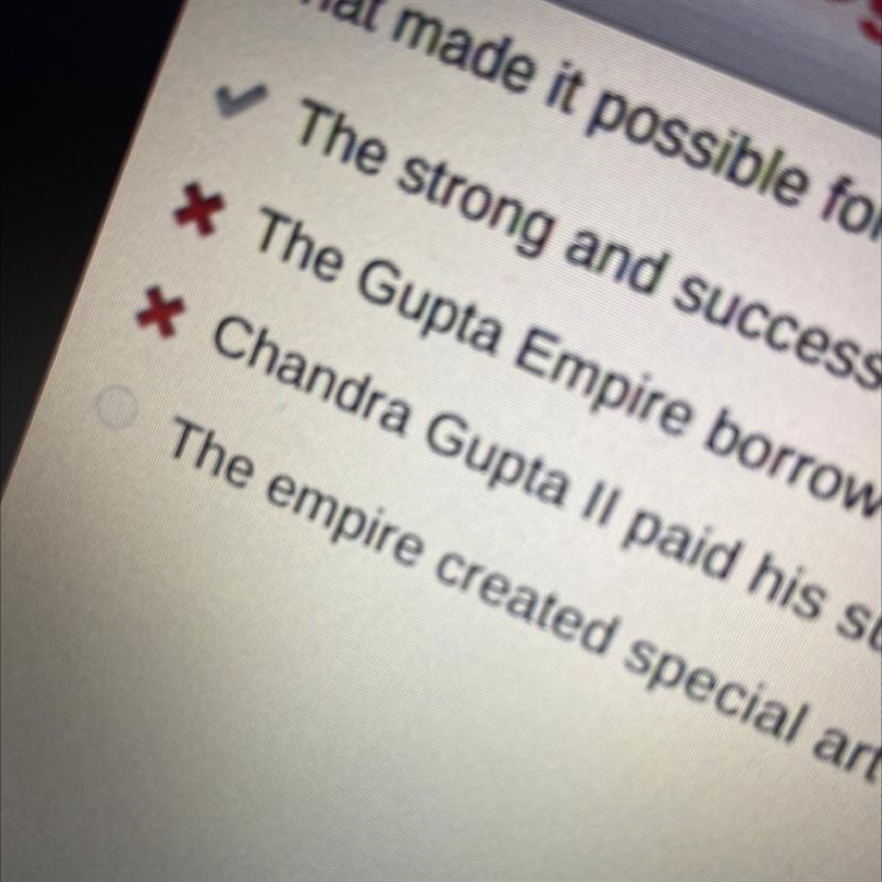 What made it possible for the people of the Gupta Empire to create art, music, and-example-1