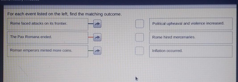 For each event listed on the left match the outcome​-example-1