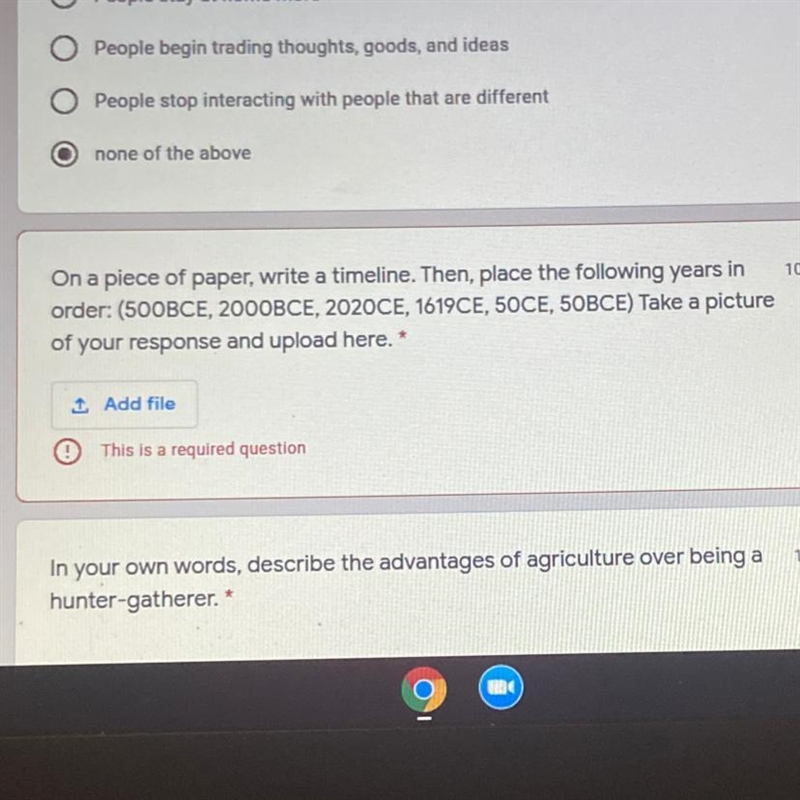 Write a timeline. Then, place the following years in order: (500BCE, 2000BCE, 2020CE-example-1