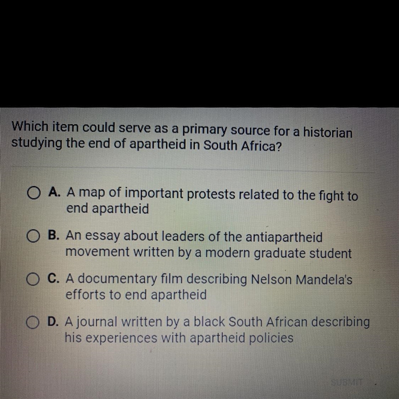 Which item could serve as a primary source for a historian studying the end of apartheid-example-1