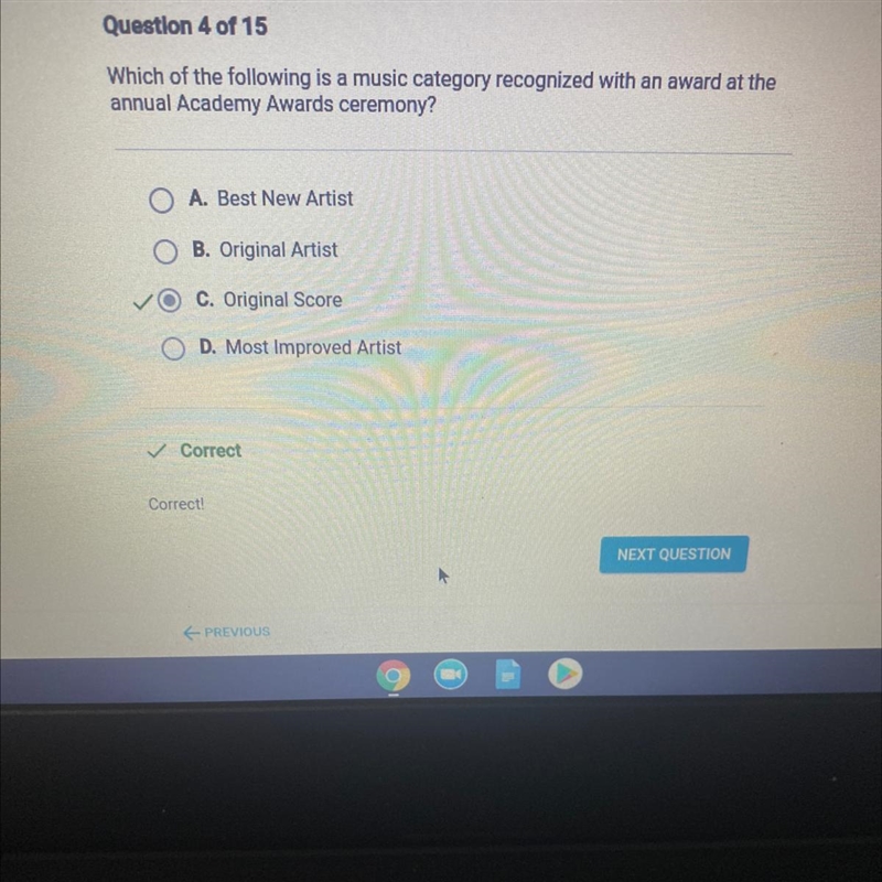 Question 4 of 15 Which of the following is a music category recognized with an award-example-1