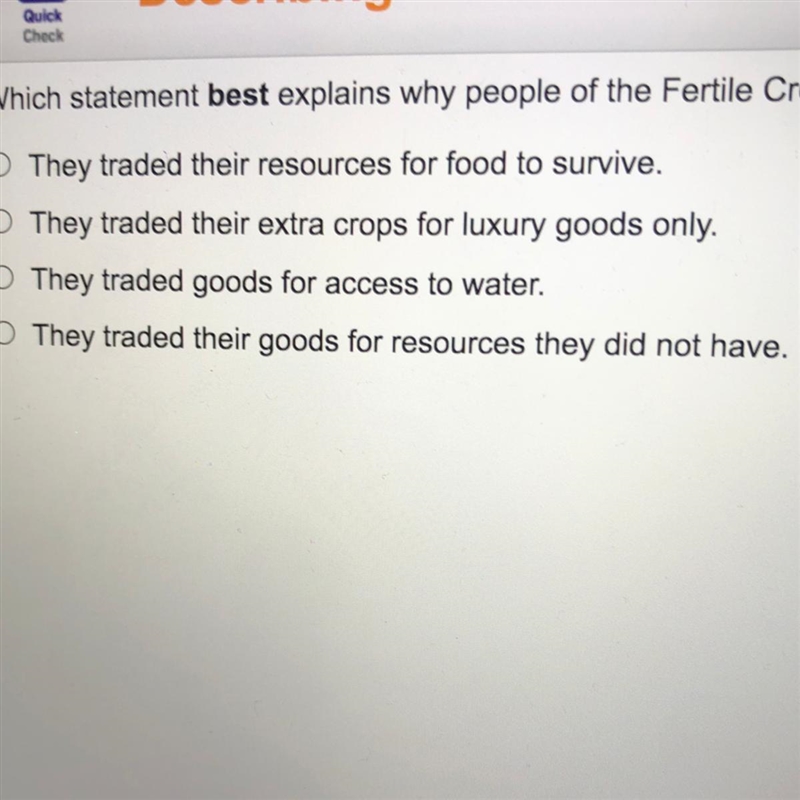 HURYYYY PLEASEEE Which statement best explains why people of the Fertile Crescent-example-1