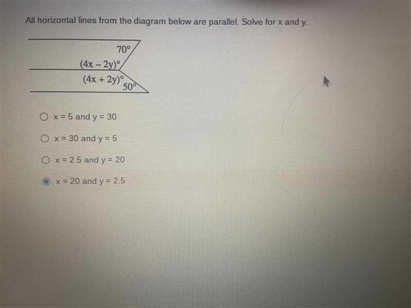 “All horizontal lines from the diagram below are parallel” solve for x and y-example-1