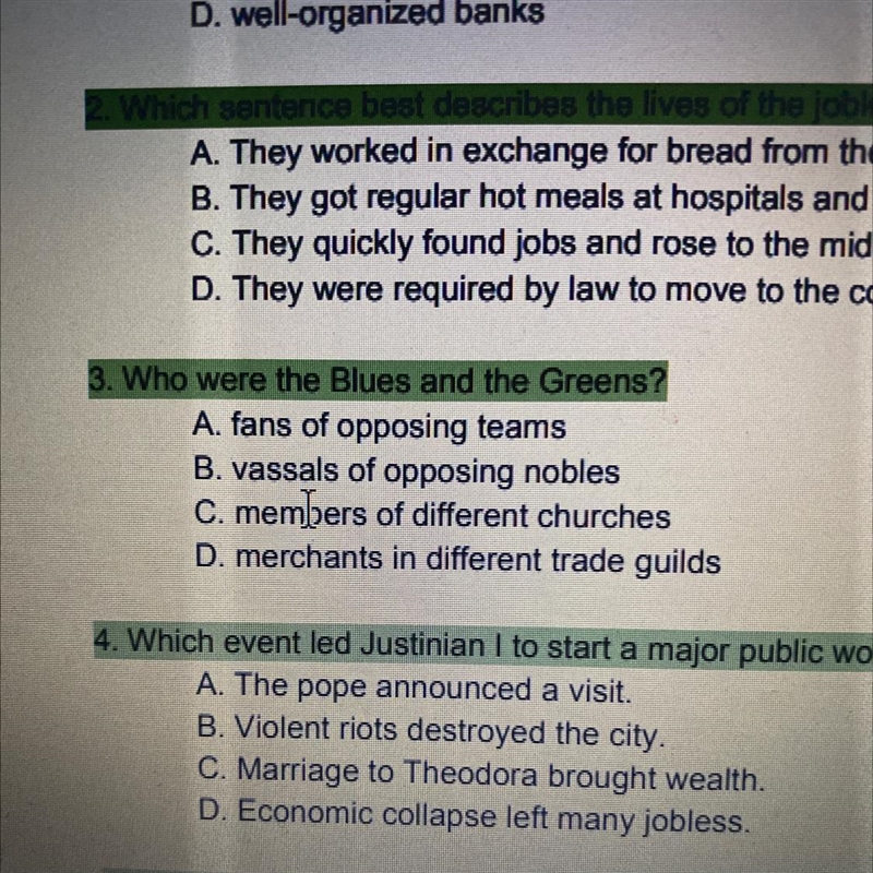 3. Who where the blues and greens? Multiple choice-example-1