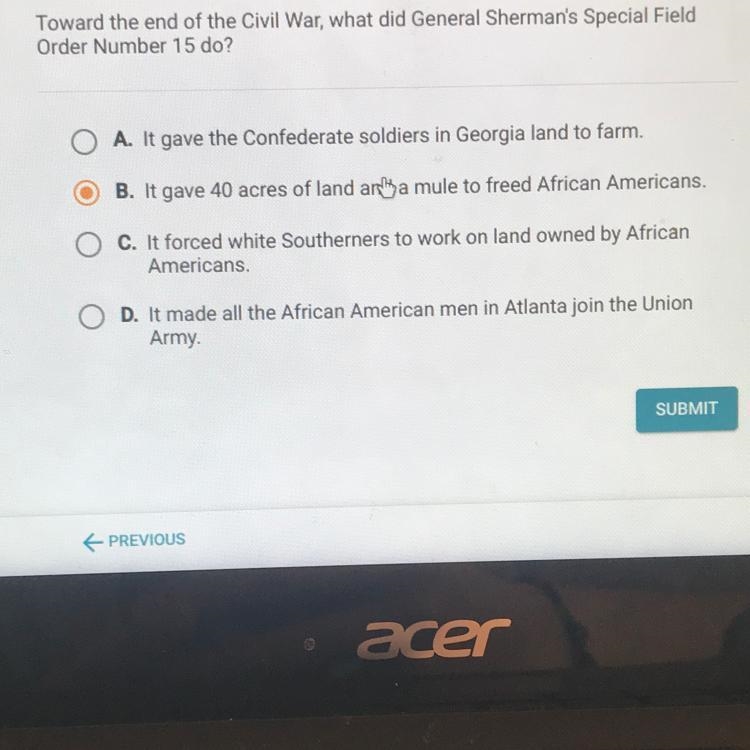 Toward the end of the Civil War, what did General Sherman's Special Field Order Number-example-1