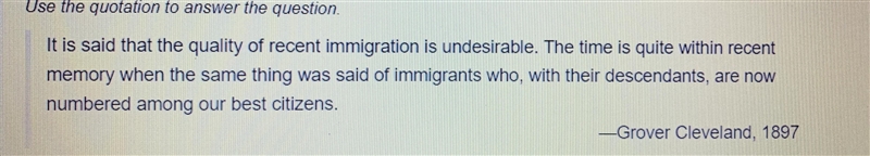 ASAP What argument is President Cleveland making in this statement? A. Citizenship-example-1