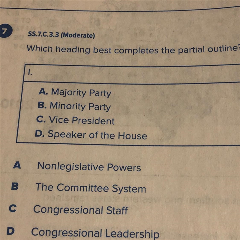 Which heading best completes the partial outline? a) nonlegislative powers b) the-example-1