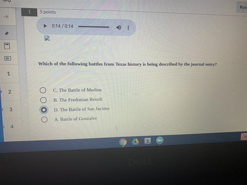 Which of the following battles form Texas history is being described by the journal-example-1