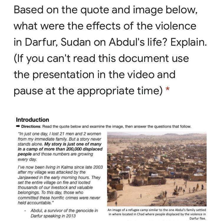 What were the effect of the violence in durfur Sudan on abdul’s life-example-1