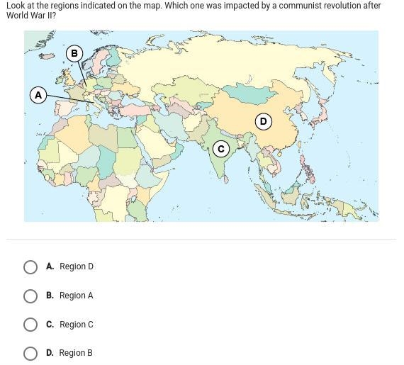 Look at the regions indicated on the map. Which one was impacted by a communist revolution-example-1