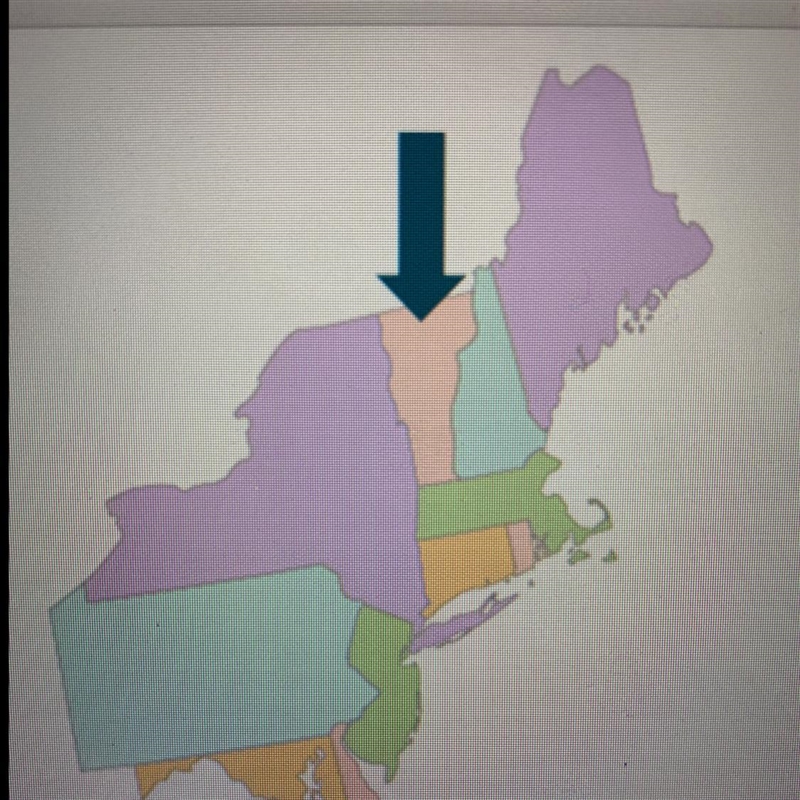 Which state is the arrow pointing to on the map? Maine Vermont New York Delaware-example-1