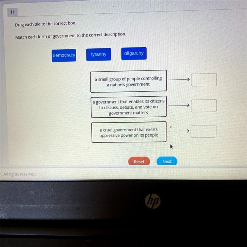 Match each form of government to the correct description-example-1