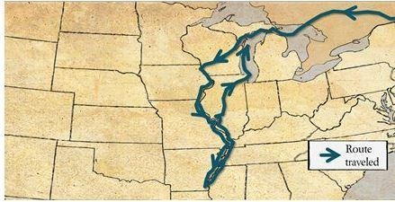 The map above traces the journey of __________. A. Jolliet and Marquette B. Cartier-example-1