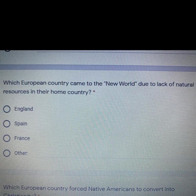 which european country came to the new world due to lack of natural resources in their-example-1