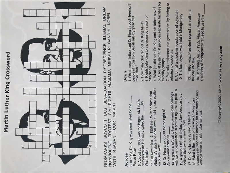 MARTIN LUTHER KING CROSSWORD PUZZLE PLEASE ALL-example-1