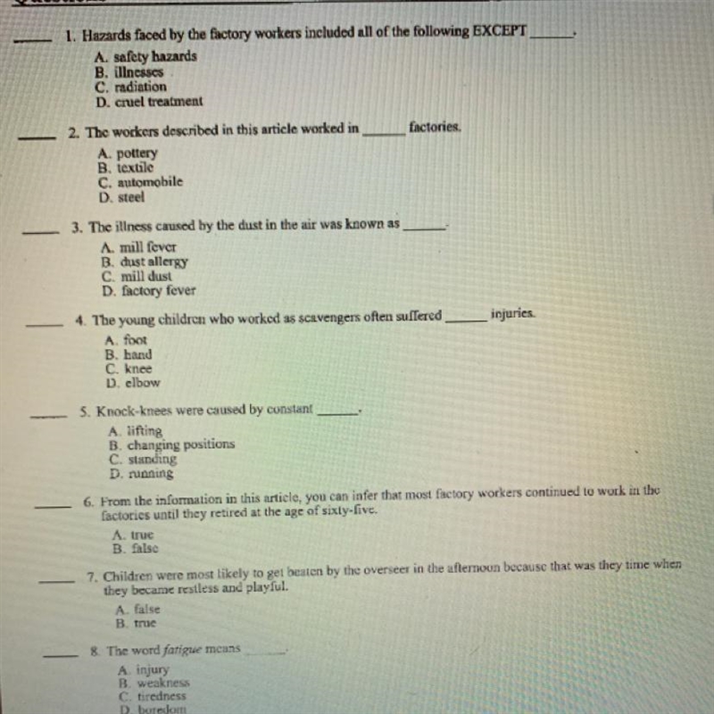 1. Hazards faced by the factory workers included all of the following EXCEPT A. safety-example-1