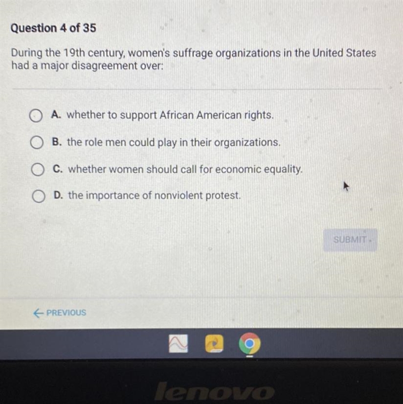 Question 4 of 35 During the 19th century, women's suffrage organizations in the United-example-1