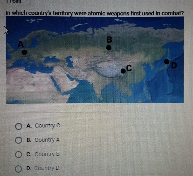 In which country's territory were atomic weapons first used in combat? A. Country-example-1