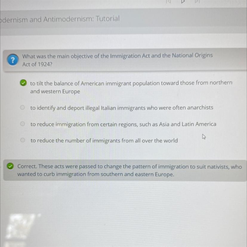 What was the main objective of the Immigration Act and the National Origins Act of-example-1