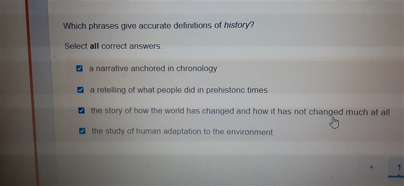 Which phrases give accurate definitions of history select all correct answers-example-1