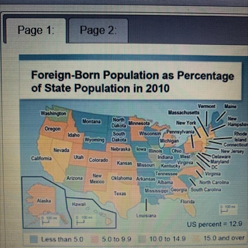 Less than 5 percent of the population of ______ is foreign born. A. Indiana B. Florida-example-1