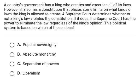 A country's government has a king who creates and executes all of its laws.-example-1