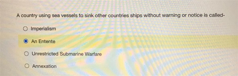 A country using sea vessels to sink other countries ships without warning or notice-example-1