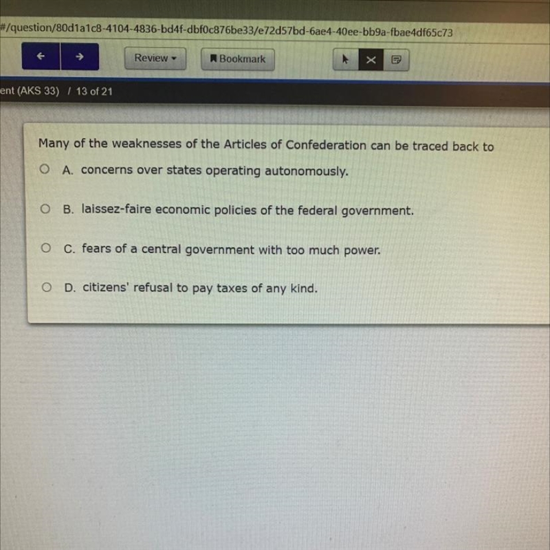 Many of the weaknesses of the Articles of Confederation can be traced back to-example-1